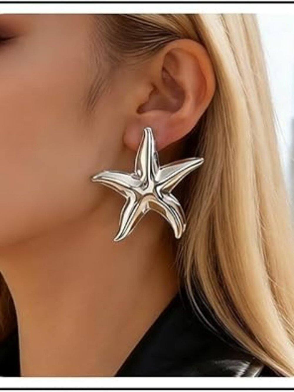 Boho Chunk Starfish Earrings Silver Starfish Summer Dangle Metal Starfish Stud